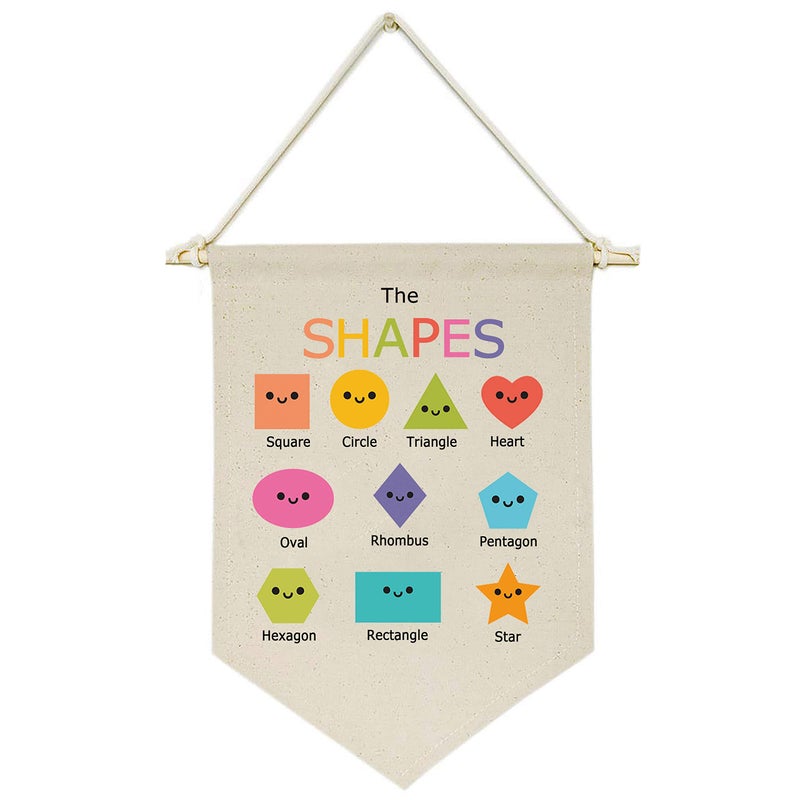 Topthink The Shapes Education - Christmas Gifts for Baby Kids Girl Boy Nursery Room Front Door - Canvas Hanging Flag Banner Wall Sign Decor - Preschool Education - Baby Shower,Birthday,New Year Gifts - Image 1